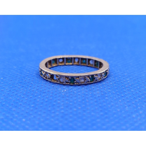 70 - 9 Carat Gild Eternity Ring Diamond and Emerald ( Missing Emerald and Misshapen) 1.7grams Total Weigh... 