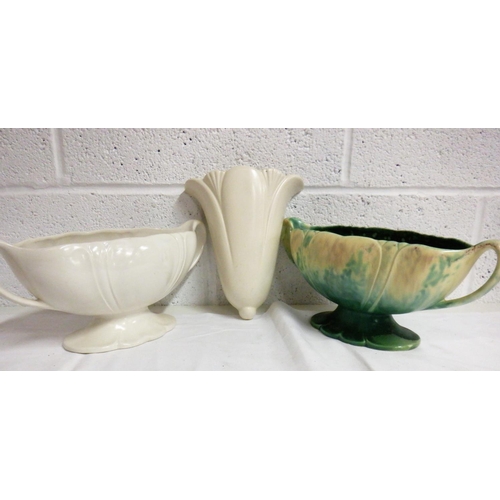 253 - A Pair of Beswick Planter Vases in Classic 1187 Deco Pattern 1 x Plain and 1 x Coloured.  35.5 cm ap... 