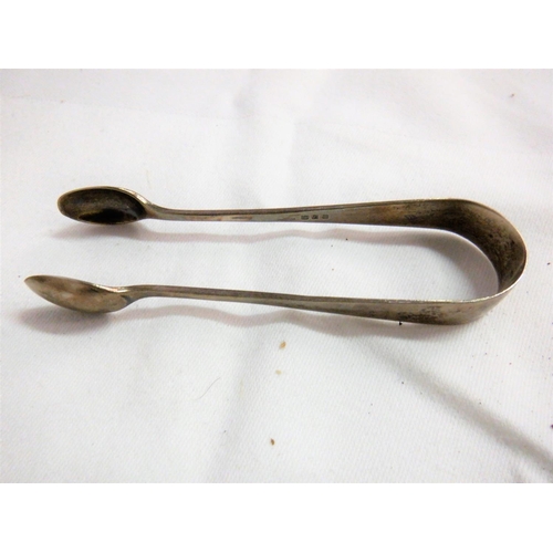 24 - A Pair of Silver Sugar Tongs 15.5 Grams and a Fold Away Silver Corkscrew 21.5 Grams