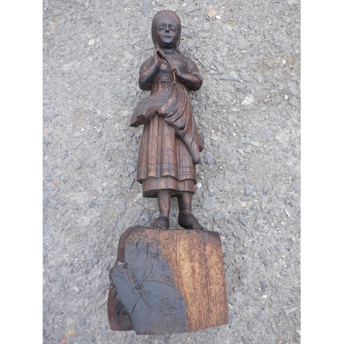 58 - A  Large Carved Wooden Statue of a Peasant Girl Gathering Wheat approx. 70cm High