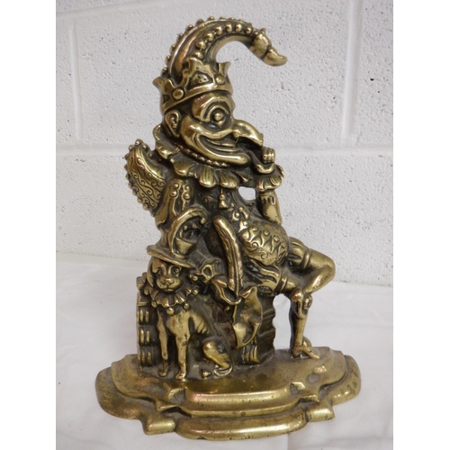 273 - Solid Brass Figurine of Mr Punch and Dog 29cm Tall