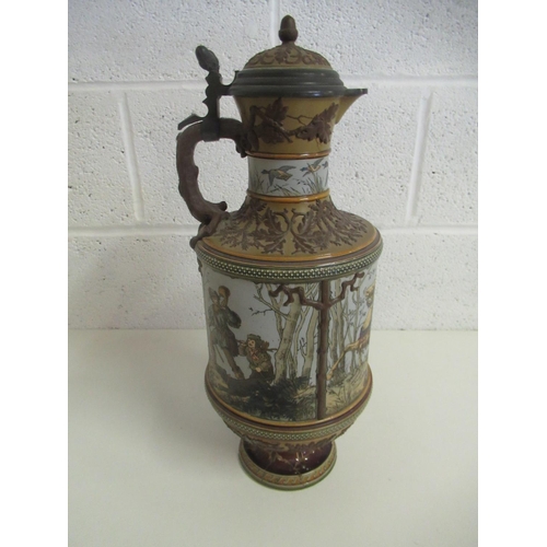 76b - A Large Mettlach Lidded Ewer Late 19th Century - Engraving to Midhurst Amateur Athletics Club 1887 -... 