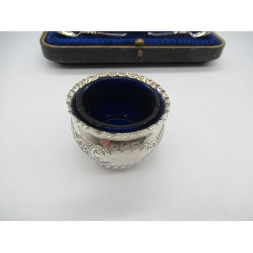 79 - Silver Plated Condiment Set with Cobalt Glass Liners