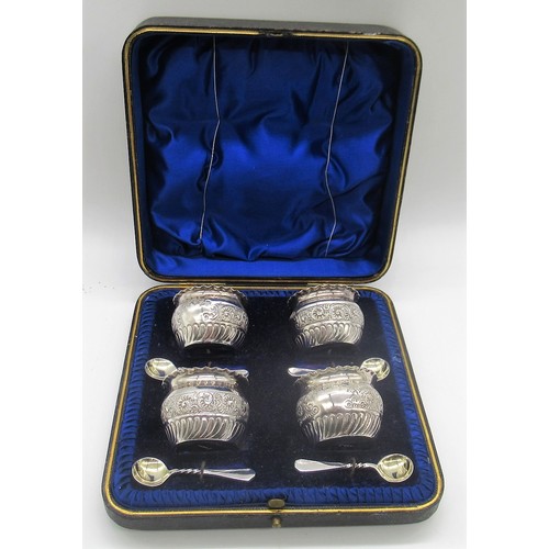 79 - Silver Plated Condiment Set with Cobalt Glass Liners