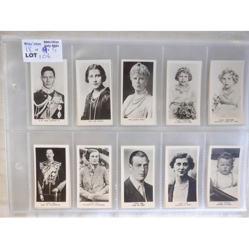 106 - Category - Kings & Queens:  Wills 50 x Coronation Series, Wills 50 x Historic Events, Plays L25 x Tr... 