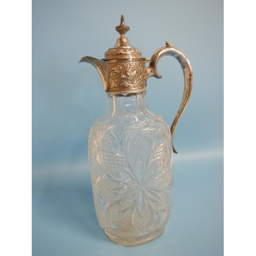 708B - Silver Topped Crystal Claret Jug by Alexander Clark of London 1896 , some Chipping to the Base . 31c... 