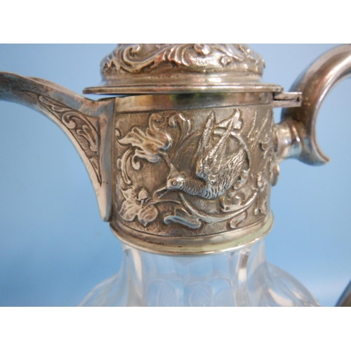 708B - Silver Topped Crystal Claret Jug by Alexander Clark of London 1896 , some Chipping to the Base . 31c... 