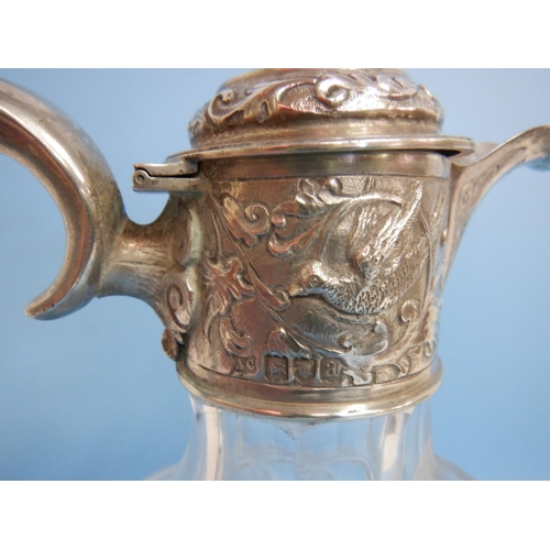 708B - Silver Topped Crystal Claret Jug by Alexander Clark of London 1896 , some Chipping to the Base . 31c... 