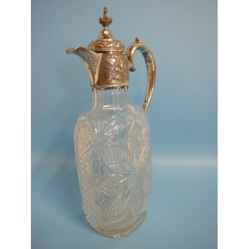 708B - Silver Topped Crystal Claret Jug by Alexander Clark of London 1896 , some Chipping to the Base . 31c... 