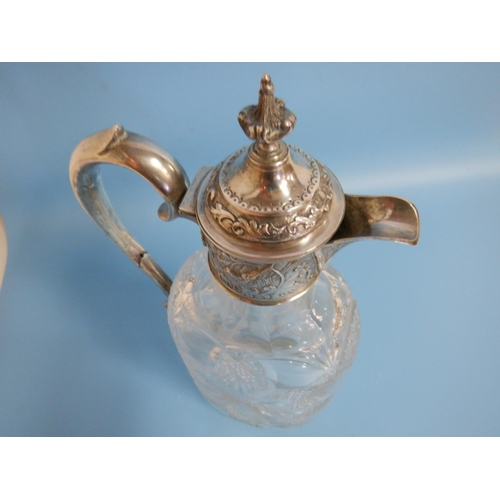 708B - Silver Topped Crystal Claret Jug by Alexander Clark of London 1896 , some Chipping to the Base . 31c... 