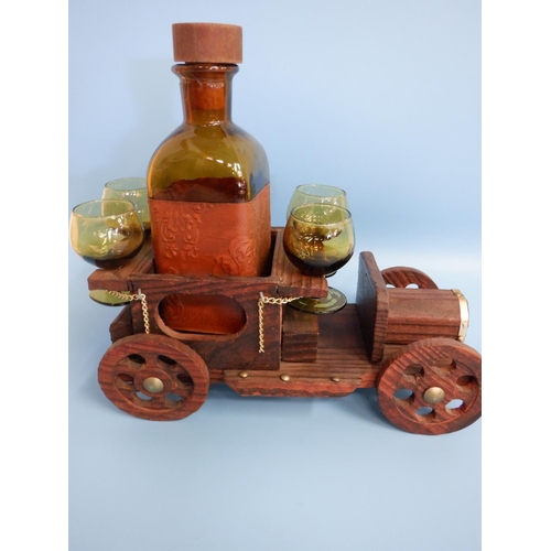 766 - Sherry Decanter with 4 Glasses in the Shape of a Car