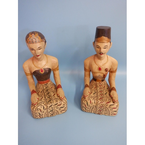 1454 - 2 x Lord Blonyo Wooden Bridal Statues Possibly Java Indonesian Origin