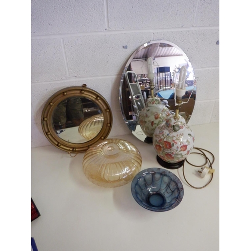 1462 - Flora Design Ceramic Lamp, 2 Mirrors plus Other Items