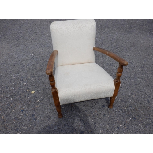 1466 - Upholstered Low Armchair with Turned Front Legs seat is 48cm x 43cm, Seat Height 35cm