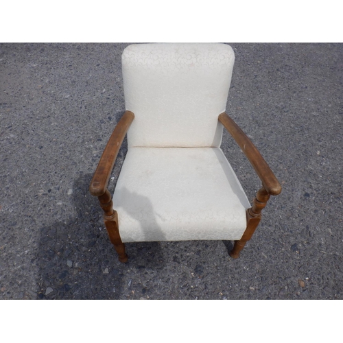 1466 - Upholstered Low Armchair with Turned Front Legs seat is 48cm x 43cm, Seat Height 35cm