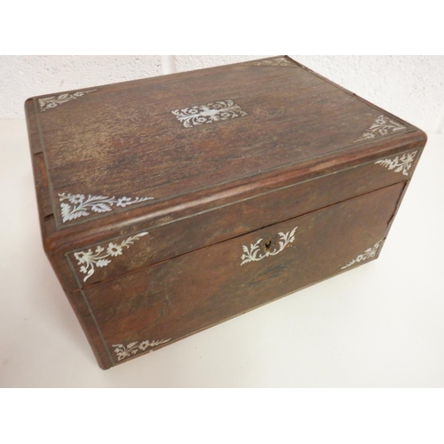 1467 - Mother of Pearl Inlaid Vanity Box with Internal Fittings and Key for Secret Jewellery Drawer in Base... 