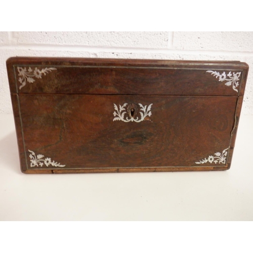 1467 - Mother of Pearl Inlaid Vanity Box with Internal Fittings and Key for Secret Jewellery Drawer in Base... 