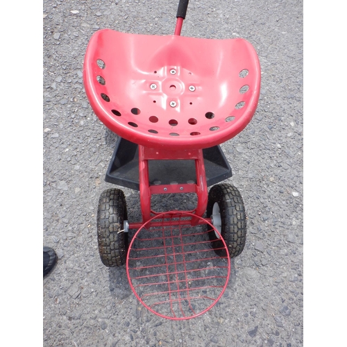 1470 - Customer Made Cart with Full Sized Tractor Seat and Pull Handle - Storage Basket & Under Seat