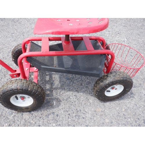 1470 - Customer Made Cart with Full Sized Tractor Seat and Pull Handle - Storage Basket & Under Seat