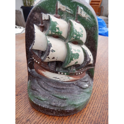 1449 - A Pair of Vintage Tall Ship Circa 1940/50's Book Ends