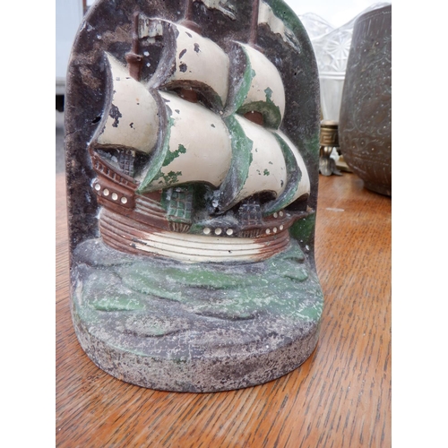 1449 - A Pair of Vintage Tall Ship Circa 1940/50's Book Ends