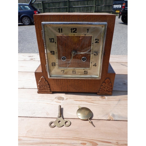 1481 - A Wooden Mantle Clock with Pendant and Key with 3 Various Wooden Storage Boxes. The Largest 25x17x10