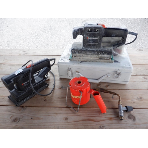 1490 - A Quantity of power tools, sanders, blowlamp etc