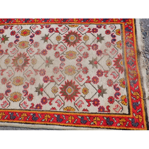 1501 - Red Bordered Carpet Runner 366cm x 97cm - slightly worn