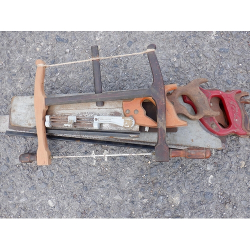 1500 - A Box of Hand Tools and Saws etc including Tenon Saws, rip and Cross Cut Saws etc