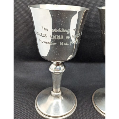 211 - A Pair of Hallmarked Silver Goblets Commemorating The Royal Wedding of HRH Princess Anne and Capt Ma... 