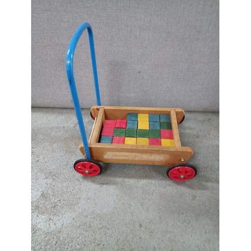 595B - A Vintage Childs Pull Along Truck with Coloured Blocks