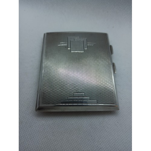 283 - A 1934 Art Deco Engine turned hallmarked Silver Cigarette case by S.W.Goode & Co of Preston Street B... 