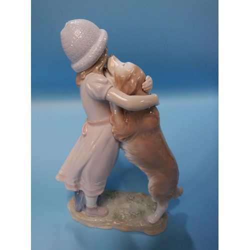 67 - Lladro Retired - 'Warm Welcome' Girl Hugging Dog 6903 - Perfect Condition