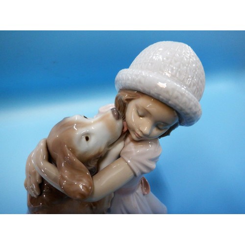 67 - Lladro Retired - 'Warm Welcome' Girl Hugging Dog 6903 - Perfect Condition