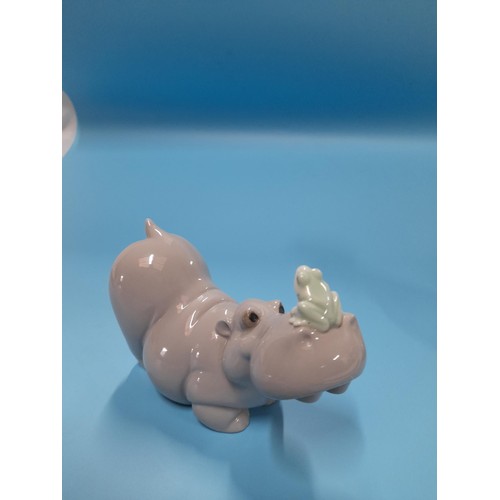 68 - Nao Hippo ' In Love' and 'Lakeside' Hippo with Frog - Perfect Condition