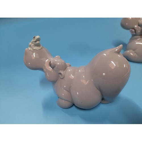 68 - Nao Hippo ' In Love' and 'Lakeside' Hippo with Frog - Perfect Condition