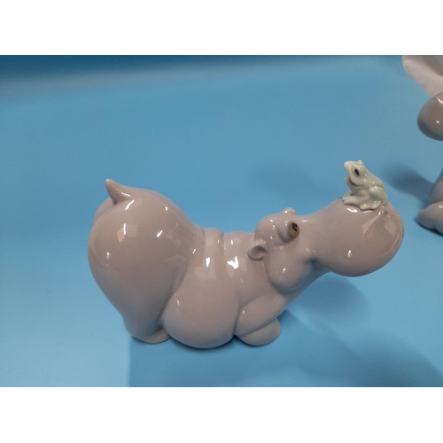 68 - Nao Hippo ' In Love' and 'Lakeside' Hippo with Frog - Perfect Condition