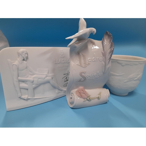 76 - 3 x Lladro Society Collectors Items inc. 2 x Plaques and a Cup