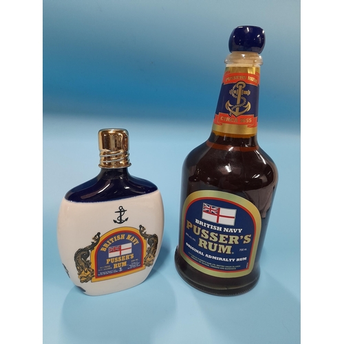 78 - Wade Pussers British Navy Rum Porcelain Hip Flask and 700ml Bottle of Pussers Rum (Full)