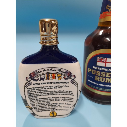 78 - Wade Pussers British Navy Rum Porcelain Hip Flask and 700ml Bottle of Pussers Rum (Full)