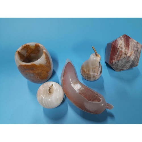 521 - A Selection of Onyx Ornaments inc. Apple, Pear, Banana, Cup and Paperweight