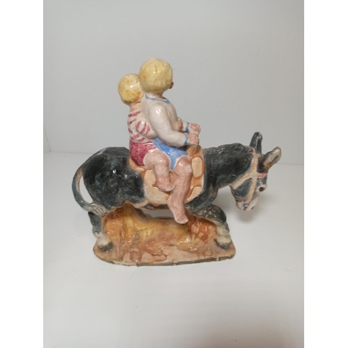 56 - Glazed Pottery Statue of Children Riding a Donkey , 20cm High