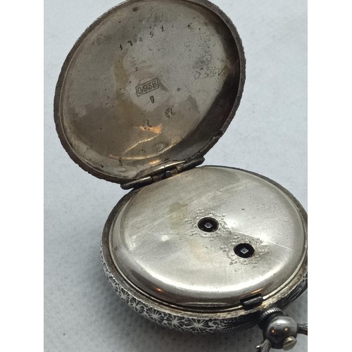 303 - A Ladies .935 Silver Pocket Watch with an Enamel Dial