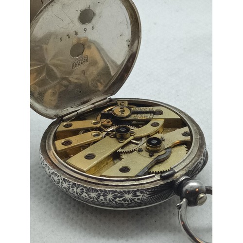 303 - A Ladies .935 Silver Pocket Watch with an Enamel Dial