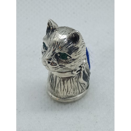 244 - Hallmarked Pussy Cat Silver Pin Cushion