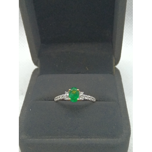 113 - An 18ct Emerald and Diamond Ring, Size O/P, Weight 2.85 Grams