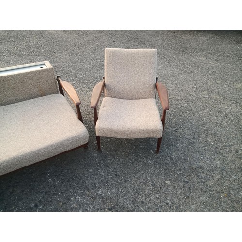 398 - Mid Century Design Sofa and 2 Chairs - Sofa back rotates with hidden sliding door storage