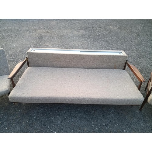 398 - Mid Century Design Sofa and 2 Chairs - Sofa back rotates with hidden sliding door storage