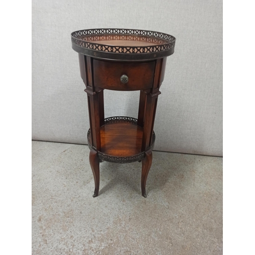 83 - A Reproduction Mahogany Round Two Tier Galleried Side Table with Drawer