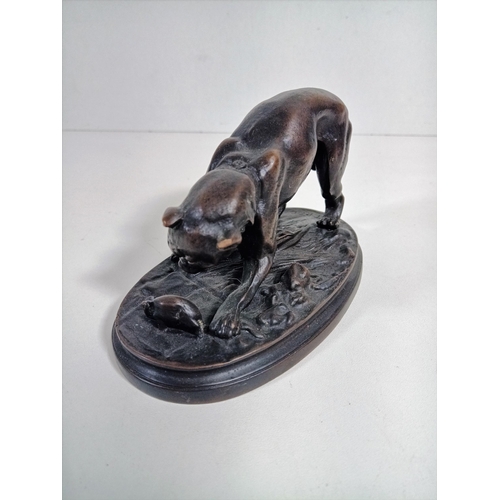 15 - Signed `Trodoux` bronze of a Boxer dog and mouse standing on sheaves of wheat and a portion of a cob... 